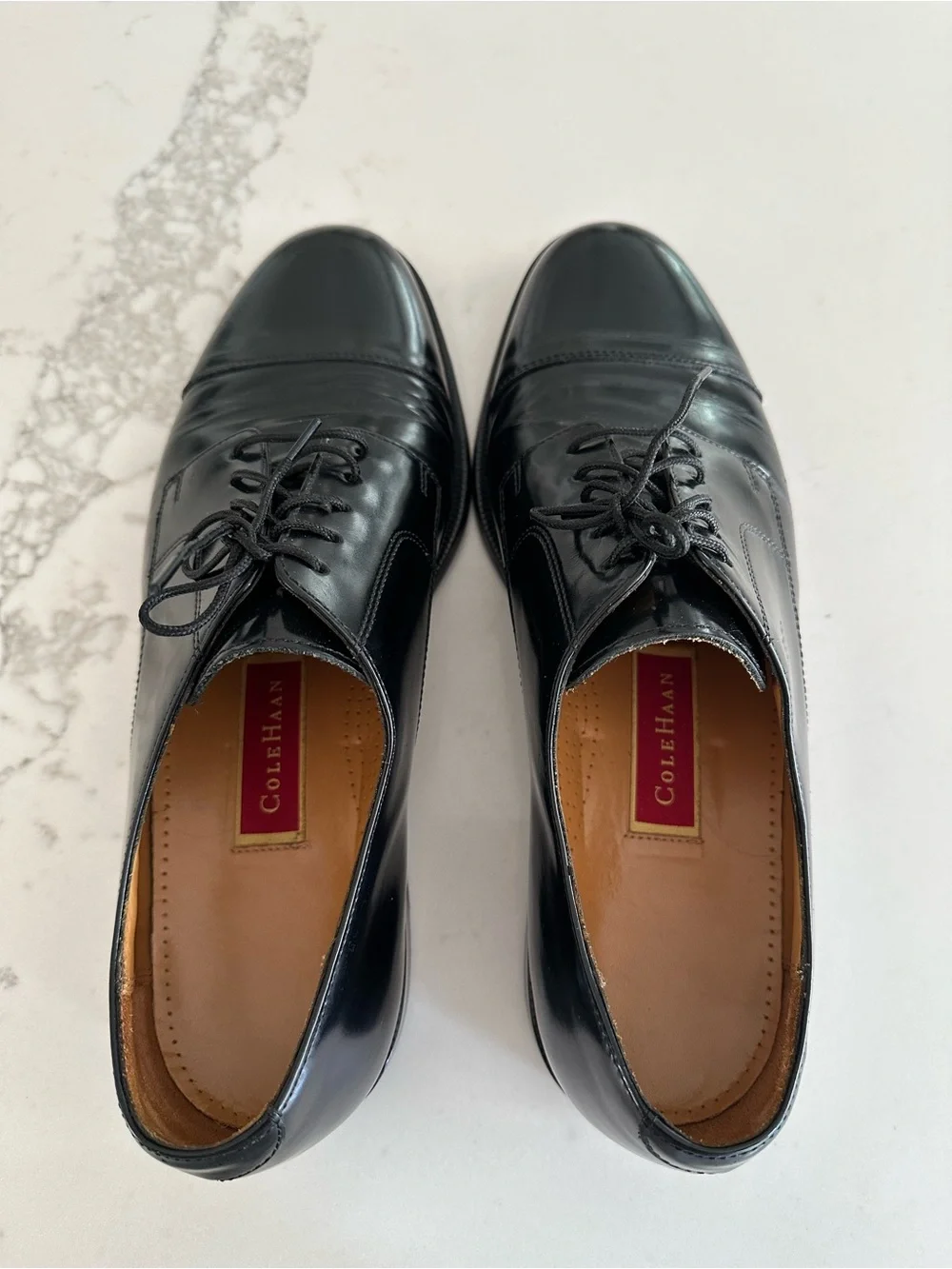 Cole Haan Black Leather Cap-Toe Derby Lace-Up Shoes